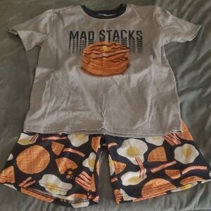 Gray and Black Pajama Set with Breakfast Theme